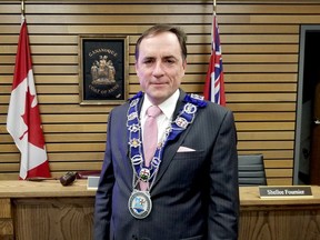 John Beddows, moments after completing his first Gananoque council meeting as the town's new mayor. (FILE PHOTO by KEITH DEMPSEY, LOCAL JOURNALISM INITIATIVE)