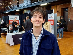 Keegan Stirling, 20, was among the hundreds of people who attended the Chatham-Kent Community Job Fair Tuesday at The Chatham Armoury, to see what employment opportunities are out there.  PHOTO Ellwood Shreve