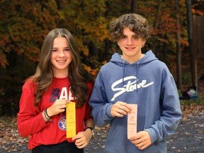 Logan Campeau provided this photo of Emma Morrow and brother Kai Morrow, students at St. Joseph's Catholic Secondary School in Cornwall, both are among qualifiers from SDG for the OFSAA cross-country championships to be held in Uxbridge, Ont., on Nov. 5, 2022.  Handout/Cornwall Standard-Freeholder/Postmedia Network