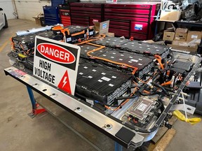 An EV battery in the Innovation in Automotive Training area of ​​the SLC automotive division.  Photo taken on Wednesday November 2, 2022, in Cornwall, Ontario.  Todd Hambleton/Cornwall Standard Freeholder/Postmedia Network