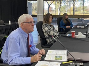 From left, Mayor Glen Grant, Martha Woods, and Amanda Brisson at the CPS Board meeting on Thursday November 3, 2022 in Cornwall, Ont. Shawna O'Neill/Cornwall Standard-Freeholder/Postmedia Network