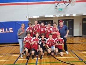 The Glengarry Gaels junior boys volleyball team won its second consecutive SDG A division title. In front, from left, are Philippe Gareau, Liam Grette, Cason Deguire, Sonny Pacaud, and Owen McMillan. In back are Katherine Adams (coach), Grayson Lobb, Cohen Williams, Blake Bellefeuille, Macauley Blaine, Donald McDougall, and Al Merizzi (coach)
Handout/Cornwall Standard-Freeholder/Postmedia Network