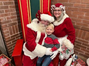 Four-year-old Sawyer Harper, of Cornwall, visiting Santa and Mrs. Claus at the civic complex. Photo on Saturday, November 19, 2022, in Cornwall, Ont. Todd Hambleton/Cornwall Standard-Freeholder/Postmedia Network