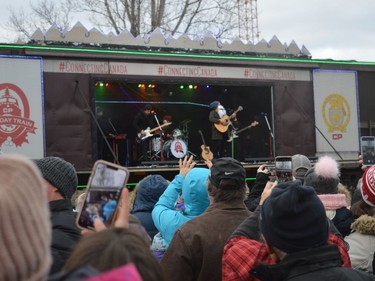 Aysanabee performing on the CP Holiday Train on Monday November 28, 2022 in Finch, Ont. Shawna O'Neill/Cornwall Standard-Freeholder/Postmedia Network