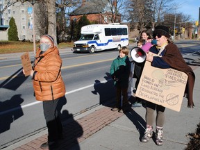 Jacqueline Milner, right, was one of the co-organizers of the demonstration against the provincial government's Bill 23, in front of MPP Nolan Quinn's office on Saturday November 26, 2022 in Cornwall, Ont. Greg Peerenboom/Special to the Cornwall Standard-Freeholder/Postmedia Network