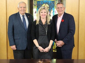 Handout/Cornwall Standard-Freeholder/Postmedia Network
Catholic District School Board of Eastern Ontario trustees Ron Eamer, Paula Hart, and Todd Lalonde, at their final meeting as trustees on Nov. 1, 2022.