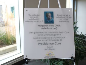 A new plaque for Providence Care Hospital in memory of Margaret Cook.