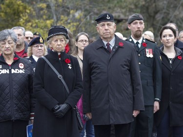Silver Cross Mother Reine Samson Dawe, with husband retired lieutenant-colonel Peter Dawe, attended the Matthew J Dawe Memorial Branch Remembrance Day cenotaph service in W. C Warnica Memorial Park in Kingston, Ont. on Friday, Nov. 11, 2022.