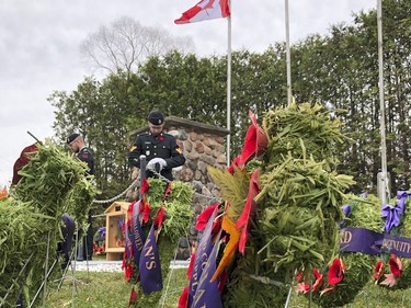 The rain held off for those in attendance of the Matthew J Dawe Memorial Branch Remembrance Day cenotaph service in W. C Warnica Memorial Park in Kingston, Ont. on Friday, Nov. 11, 2022.