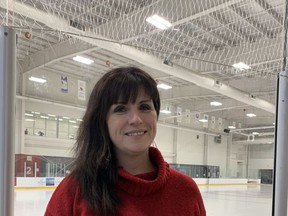 Theresa Bailey, co-author of the book Hockey Moms: The Heart of the Game, along with journalist Terry Marcotte, at her home rink in Belleville, ON.