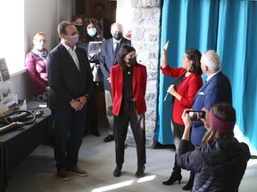 Filomena Tassi, the federal minister responsible for the federal economic development agency for southern Ontario, centre, tours the Maritime Museum of the Great Lakes in Kingston, Ont. on Thursday, Nov. 24, 2022. 
Elliot Ferguson/The Whig-Standard/Postmedia Network