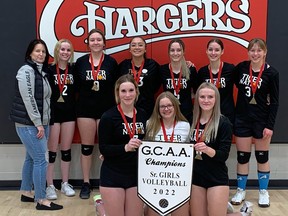 The Mayerthorpe Tigers senior girls volleyball team, coached by Kim Chow, won the GCAA league banner Nov. 14.