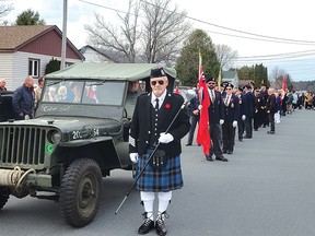 Photo by Jacqueline Rivet
Parade Marshal Gerry Valley was at the head of the Remembrance Day Parade in Espanola on Nov. 11.