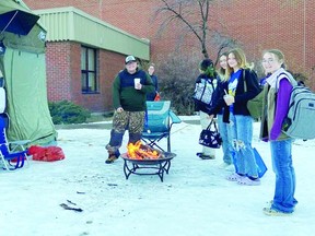 A.B. Daley principal Charlee Mappin camped overnight on the school's snow-covered front lawn on Nov. 22 after the school raised $3,200 for the Terry Fox Foundation. Mappin had originally said she would camp for two nights if A.B. Daley raised $4,000, but later compromised, saying in October she would commit to spending one night "to honour the efforts you gave in raising that much money for the Terry Fox Foundation."