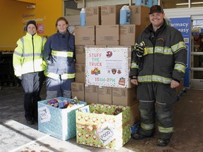 Pincher Creek Emergency Services staff took turns accepting donations for their Stuff the Truck event on-site at the Pincher Creek Walmart from 10:00 a.m. to 2:00 p.m. on Dec. 3. EMS staff, (left to right) Eleanor Maund-Stephens, Shaylee Teneycke, and Dylan Yanke manned the donation drop-off towards the end of the event.