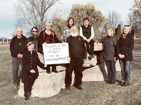 In this photo, taken at the Waterfront Arboretum, are members of the Pembroke Horticultural Society, the Kiwanis Club of Pembroke and Sunset Nursery staff with a giant cheque for $4,983. The money, which is going towards the Waterfront Arboretum, was raised through a fashion show earlier this fall.