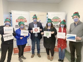 Promoting the Community Christmas 50/50 Lottery for Healthcare sponsors are, from left Roger Martin, Angie Elliott, Jamie Law, Leigh Costello, Lindsey Cupelli, and Macauley Wilcox.