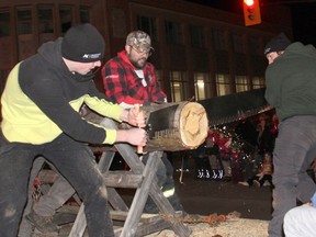 Timbersports were the order of the day onboard the Algonquin College float in Pembroke's Santa Claus Parade of Lights. Anthony Dixon