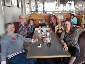 Some members of the Fellowes First Classes Reunion planning team, at their kick-off meeting in June (L-R): Katie (Bielecki) Ewart, Jim Wendorf, Roli Wendorf, Mary Josey, Barb (Thuemen) Austen, and Pat (Patterson) Tamosetis.