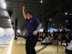 Sarnia resident Edward Zalewski, 22, competes for Special Olympics Sarnia's Pin Pals during a Hometown Games event Saturday at Marcin Bowl in Point Edward. Terry Bridge/Sarnia Observer/Postmedia Network