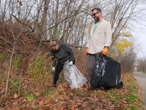 Kristine and Bryan Mitchell joined Saturday's Cleaning Up Norfolk event in Waterford hosted by the Long Point Biosphere Region. CHRIS ABBOTT