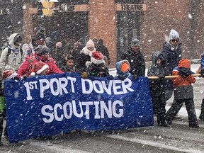 Port Dover Scouting members were among the many community groups and organizations to participate in Saturday's Christmas Festival and Santa Claus parade.  VINCENT BALL