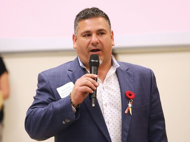 Gianni Grossi, president of Anmar Mechanical and Electrical Contractors, takes part in a ceremony for the official opening of the Wiidokaaziwin (The Gathering Place) at Cambrian College in Sudbury, Ont. on Thursday November 10, 2022.
