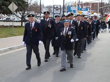 Participants take part in a march at Branch 564 of the Royal Canadian Legion Remembrance Day Service at the Memorial Park Cenotaph in Sudbury, Ont. on Friday November 11, 2022. John Lappa/Sudbury Star/Postmedia Network
