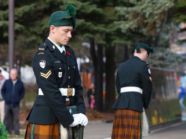 A cenotaph guard stand motionless at Branch 564 of the Royal Canadian Legion Remembrance Day Service at the Memorial Park Cenotaph in Sudbury, Ont. on Friday November 11, 2022. John Lappa/Sudbury Star/Postmedia Network