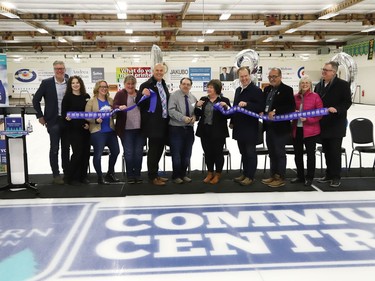 Special guests and dignitaries participate in Curl Sudbury's 130th birthday celebration at the curling club in Sudbury, Ont. on Friday November 25, 2022. The facility was also renamed the Northern Credit Union Community Centre during the ceremony. John Lappa/Sudbury Star/Postmedia Network