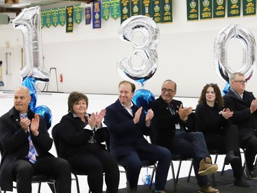 Special guests and dignitaries participate in Curl Sudbury's 130th birthday celebration at the curling club in Sudbury, Ont. on Friday November 25, 2022. The facility was also renamed the Northern Credit Union Community Centre during the ceremony. John Lappa/Sudbury Star/Postmedia Network