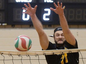 Sven Trodel in action with the Cambrian College men's volleyball team. DAVE CARTER/7NORFOLK PHOTOGRAPHY