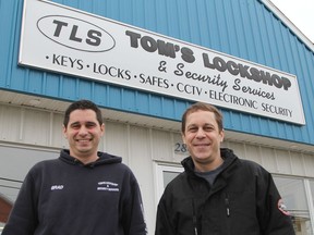 Brad Morin, left, and his brother Keith are marking 45 years in business for Tom's Lockshop and Security Services. Brad and Keith, who have owned the business for 13 years, are the sons of the previous owners, Art and Veronica Morin.

RON GRECH/The Daily Press