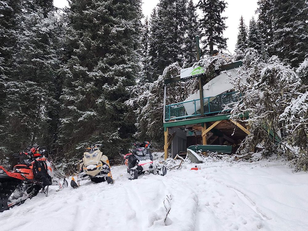 Prince snowmobile club finds cabin crushed by wind storm