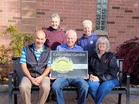 Officers with the West Lorne and Community Horticultural Society are, seated from left: treasurer Samm Okolisan, president Jim Hathaway and secretary Ann Honchell.  Standing are directors Heather Bell (left) and Lois Hathaway.  Submitted