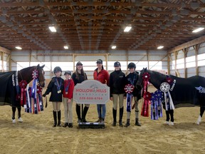 Hollow Hills Equestrian team members Ella Legge and Bryce Myles won overall championships in October at the 2022 Equine Choice Silver Series Playoffs Grand Prix presented by Angelstone at the Caledon Equestrian Park. 

The Hollow Hills team from left to right, Bryce Myles, Cora Barfoot, Anna Siekierzycki, Tanya Williamson-Barfoot, Paige Gowan and Ella Legge.