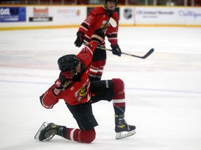 Ty Shouldice celebrates after scoring the lone goal for the Owen Sound Junior Attack under-16 squad in the gold medal game of the 2022 International Silver Stick Owen Sound Regional tournament hosted this past weekend in the Scenic City. Greg Cowan/The Sun Times