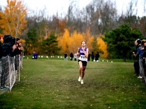 John Diefenbaker's Ava Moric finishes second in the junior girls race at the Central Western Ontario Secondary Schools Association (CWOSSA) cross country championships on Oct. 27 at the Ainsdale Golf Course in Kincardine.