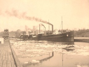 Ships of the Winter Fleet in Goderich Harbour, in the 1920s. Courtesy Huron County Museum