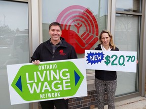 The living wage in Huron and Perth counties has jumped by 15.3 per cent to $20.70. Among the driving factors, saif Kristin Crane, the United Way’s director of social research and planning, was housing and food prices. She was shown with United Way executive director Ryan Erb. Handout