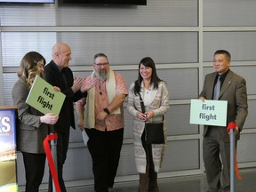 The ribbon for Flair's first direct flight to Tucson, Ariz. from Prince George was cut Friday morning.