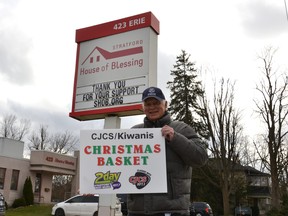 Volunteers with CJCS Radio and the Kiwanis Club of Stratford are hoping to provide Christmas dinners for as many as 1,150 local families in need this year through their annual CJCS Kiwanis Christmas Basket Fund.  Pictured, Kiwanis Christmas Basket chair Dave Evans stands outside House of Blessing in Stratford, which provided a list of families in need and will help distribute gift certificates purchased with funds raised so those families can buy everything they need for a full Christmas dinner.  Galen Simmons/The Beacon Herald/Postmedia Network