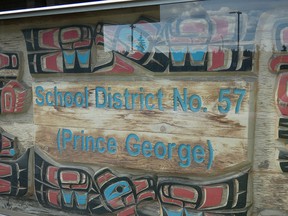 The School District 57 (SD57) sign as seen at their main building