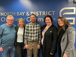 The 2023 executive of the North Bay & District Chamber of Commerce includes Jim Bruce, 2nd Vice Chair, Natasha Penn, past chair, Ryan Drouin, chair, Melanie Rivard, treasurer and Tanya Bedard, 1st vice chair.