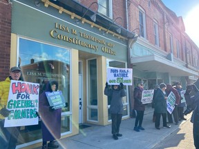 Over 50 individuals and members of environmental organizations gathered outside the office of MPP Lisa Thompson, who is the Minister of Agriculture. Daniela Klicper