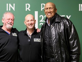 Team ambassador Bill Atkinson, left, owner and president Dom Dinelle, and honorary team president Fergie Jenkins launch Chatham-Kent's expansion franchise in the Intercounty Baseball League during a news conference  at Ewald Homes Field House. The team is scheduled to debut in the 2024 season. Mark Malone