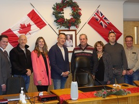 Several City Councillors, along with Mayor Andrew Poirier met with Minister Rickford at City Hall to make the announcement extra special. Also take note of the man on the far right, Stace Gander, who everyone said is critical in nabbing so many grants for Kenora. Photo by Bronson Carver