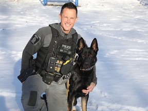 Const. Chris Vitali poses with Royal. The pair are now serving with the K9 Unit of Greater Sudbury Police.