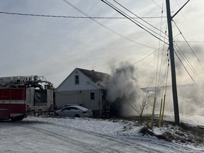 Greater Sudbury firefighters respond to a residential fire on Madeleine Avenue near Lasalle Boulevard on Wednesday.