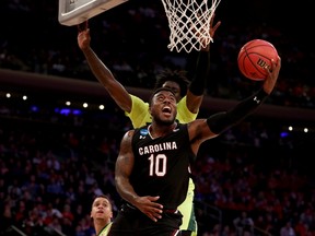 Duane Notice (10) of the South Carolina Gamecocks shoots the ball in the second half against the Baylor Bears during the 2017 NCAA Men's Basketball Tournament East Regional at Madison Square Garden on March 26, 2017 in New York City.